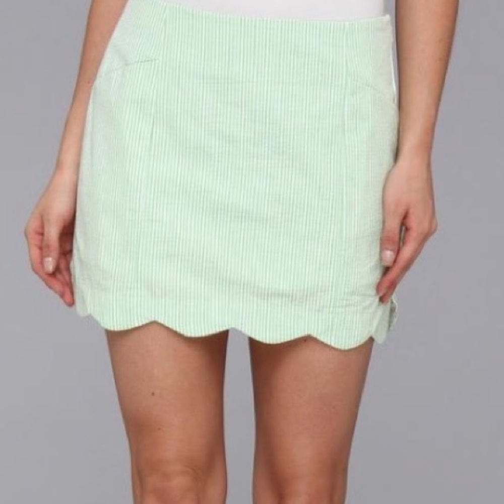 Green Seersucker Scalloped Mini Skirt/Skort